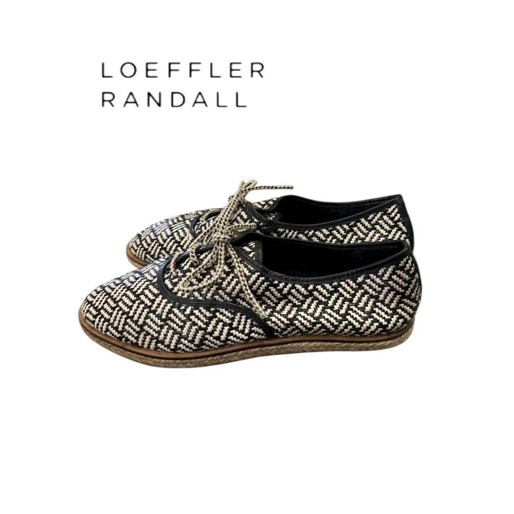 Loeffler Randall Kayla Black White Woven Lace-up Espadrille Loafers 9.5